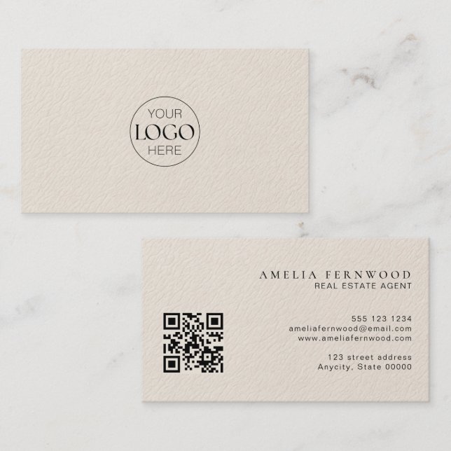 Carte De Visite Logo | Luxury Leather Real Estate QR Code (Devant / Derrière)