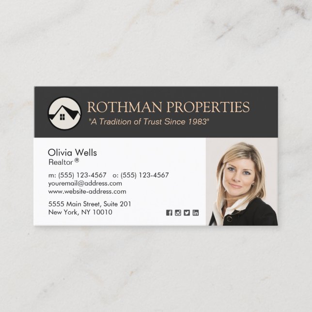 Carte De Visite Logo Maison Agent Immobilier Realtor Ajouter Photo (Devant)