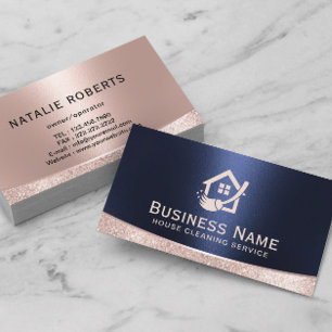 Carte De Visite Logo Maison Service de nettoyage à domicile Rose G