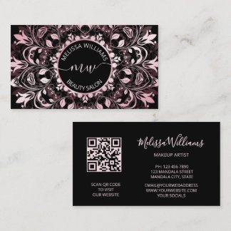 Carte De Visite Logo Mandala Métallic Noir Rose Brillante