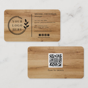 Carte De Visite Logo Médias sociaux QR Code Carpentry Wood Modern