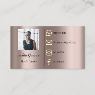 Carte De Visite Logo Médias sociaux QR Code Photo Metallic Rosé