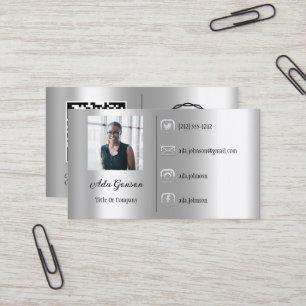 Carte De Visite Logo Médias sociaux QR Code Photo Silver Grey