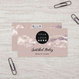 Carte De Visite Logo Merci QR Code Boutique en ligne Rose coups