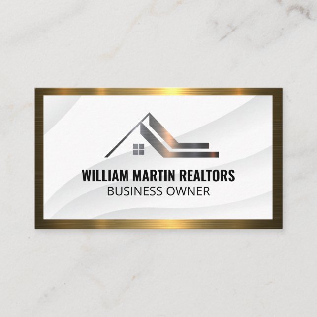 Carte De Visite Logo métallique immobilier | Cadre Or (Devant)