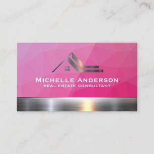 Carte De Visite Logo métallique immobilier Magenta géométrique