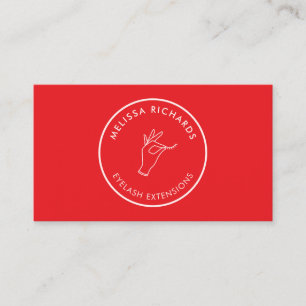 Carte De Visite Logo minimaliste main et cils cercle rouge/rose