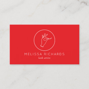 Carte De Visite Logo minimaliste main et cils rouge/rose