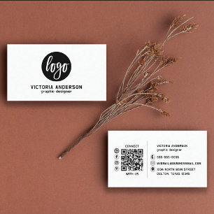 Carte De Visite Logo minimaliste moderne noir et blanc Code QR