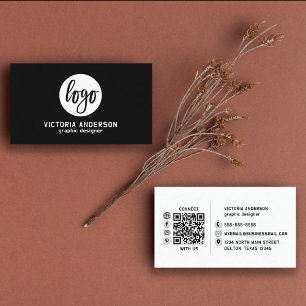 Carte De Visite Logo minimaliste moderne noir et blanc Code QR