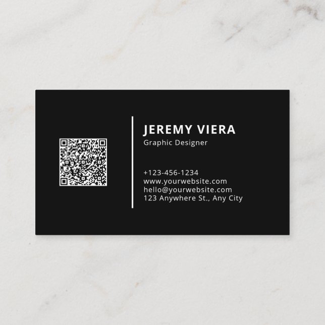 Carte De Visite Logo minimaliste moderne noir et code QR (Dos)