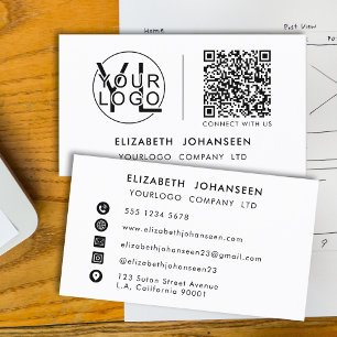 Carte De Visite Logo minimaliste moderne QR Code noir et blanc