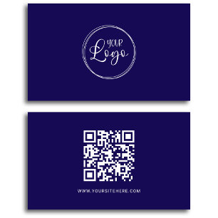 Carte De Visite Logo minimaliste QR Code bleu marine et blanc
