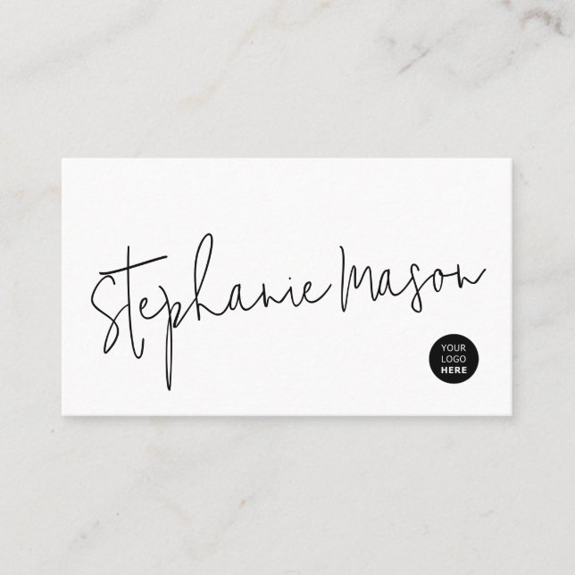Carte De Visite Logo Modèle blanc Script minimaliste simple (Devant)