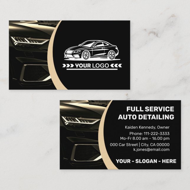 Carte De Visite Logo Modèle Golden Car Service Auto Détail (Devant / Derrière)