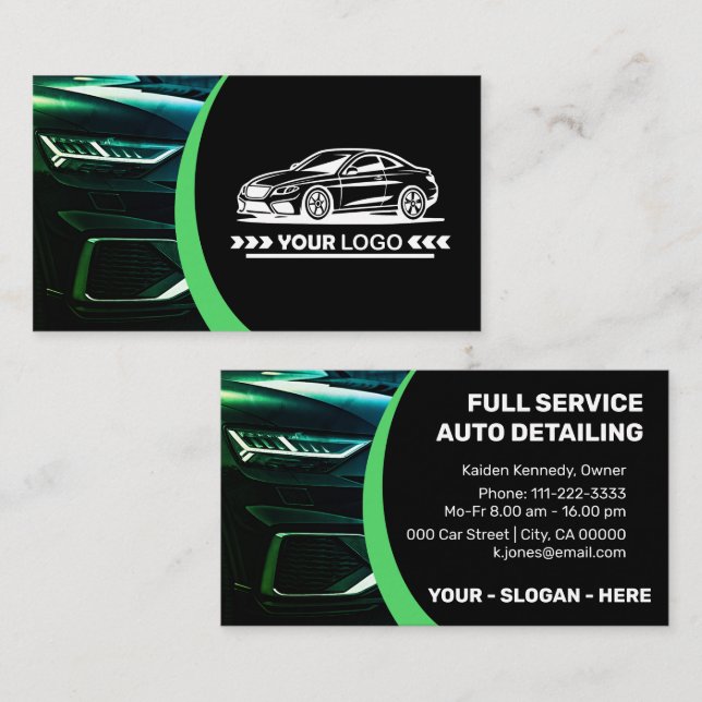 Carte De Visite Logo Modèle Green Car Service Détail auto (Devant / Derrière)