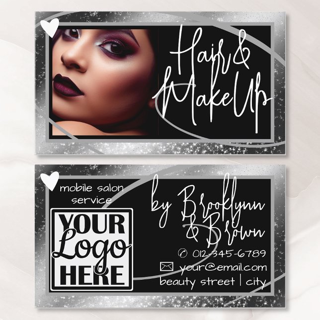 Carte De Visite Logo Modèle photo Design Gris Cadre Coeur Luxe (Créateur téléchargé)