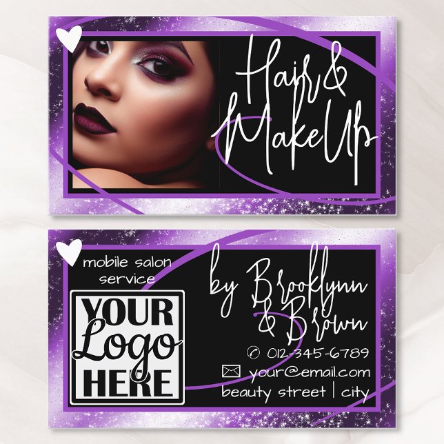 Carte De Visite Logo Modèle photo élégant Lilac Frame Heart Luxe (Créateur téléchargé)