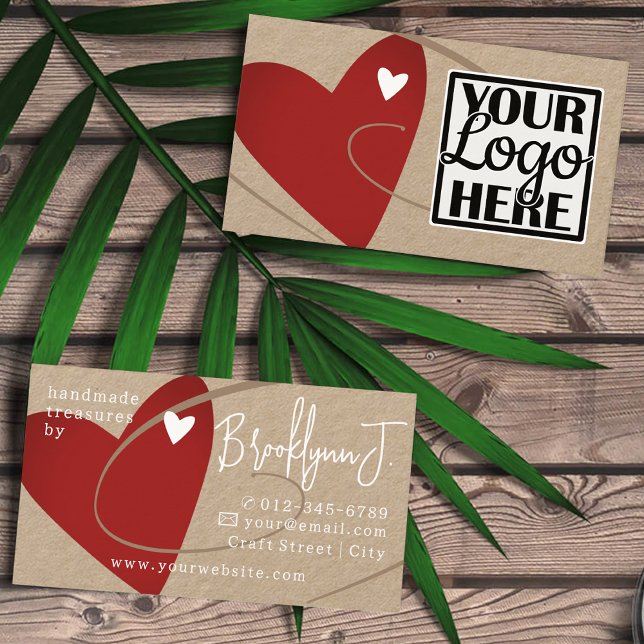 Carte De Visite Logo Modèle Red Kraft Papier Love Coeur Artistes (Créateur téléchargé)