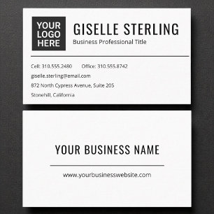 Carte De Visite Logo moderne Black and White Professional
