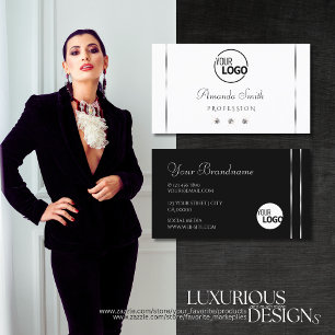 Carte De Visite Logo moderne blanc et noir avec diamants chatoyant