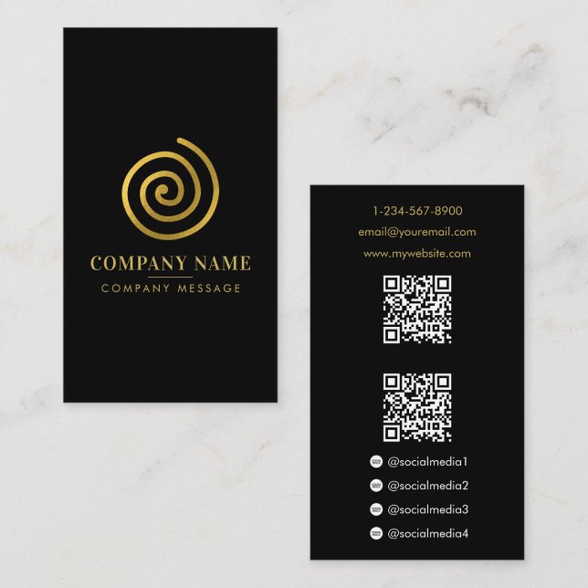 Carte De Visite Logo moderne Contemporary Gold Spiral (Devant / Derrière)