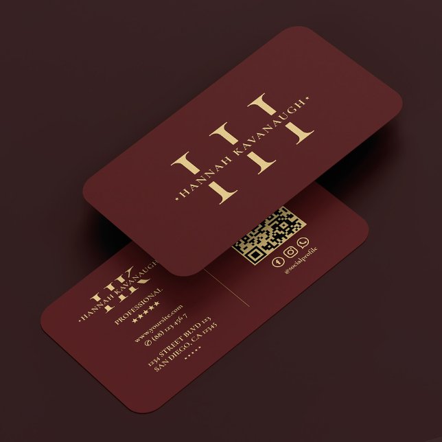 Carte De Visite Logo moderne élégant H Monogramme Maroon rouge fon (Elegant Modern Logo H Monogram Dark Red Maroon Business Card
)