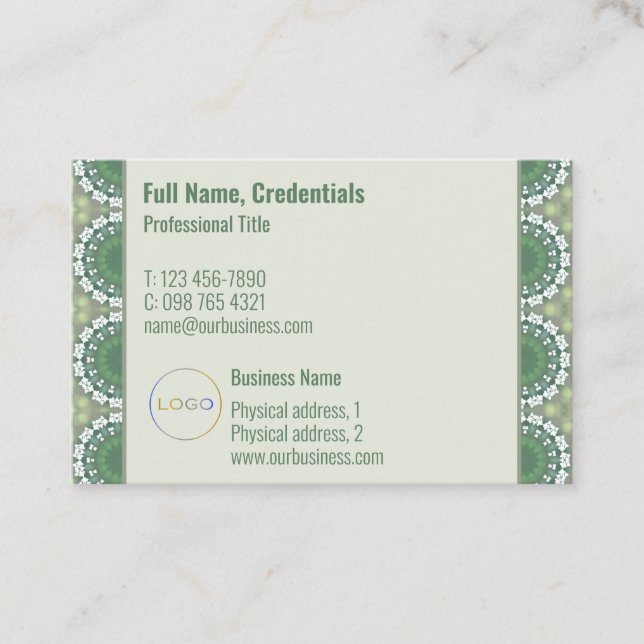 Carte De Visite Logo moderne Élégant Printemps Floral Vert Abstrai (Devant)