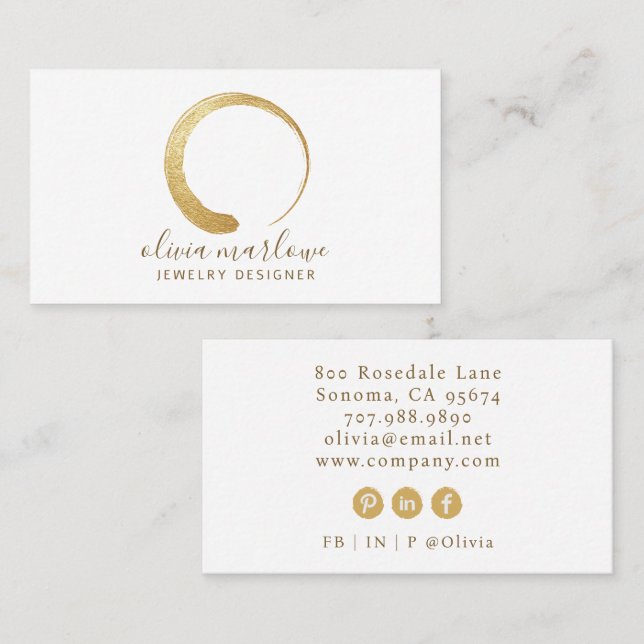 Carte De Visite Logo moderne Faux Gold Circle Concepteur de bijoux (Devant / Derrière)