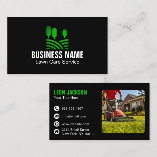Carte De Visite Logo moderne Green Black Landscaping Lawn Care Log (Devant / Derrière)