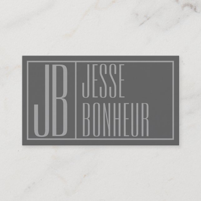 Carte De Visite Logo Moderne Grey Initiales & Nom (Devant)
