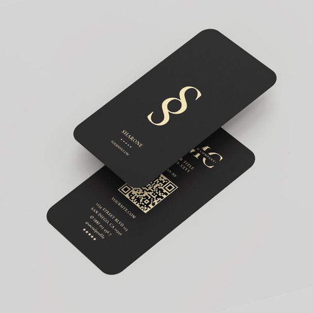 Carte De Visite Logo moderne Monogramme S Black Gold Professional (Modern Monogram S Black Gold Professional Logo Business Card
)