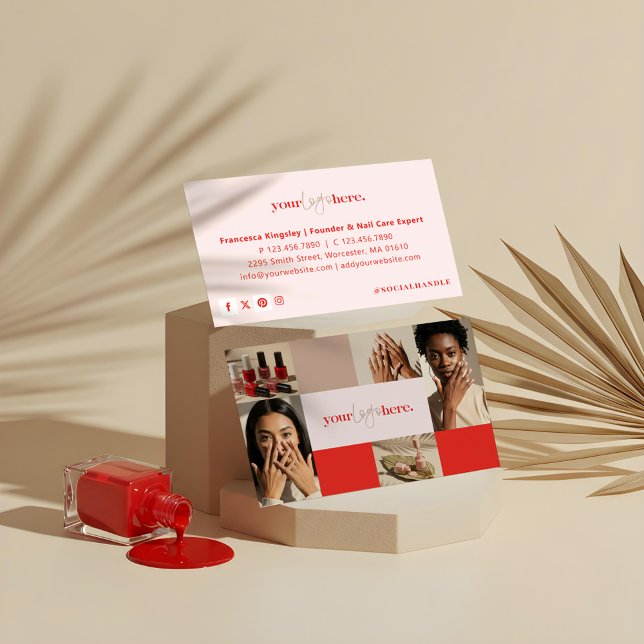 Carte De Visite Logo moderne ongle Beauté Salon Grille photo Colla (Modern Logo Nail Beauty Salon Photo Grid Collage Business Card)