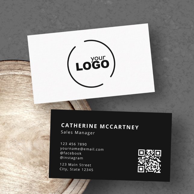 Carte De Visite Logo moderne professionnel QR Code noir et blanc (Créateur téléchargé)