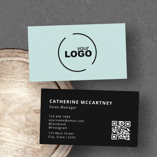 Carte De Visite Logo moderne professionnel QR Code Turquoise & Noi (Créateur téléchargé)