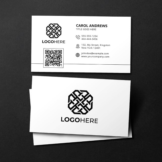 Carte De Visite Logo moderne QR Code Plain Blanc Générique (Créateur téléchargé)