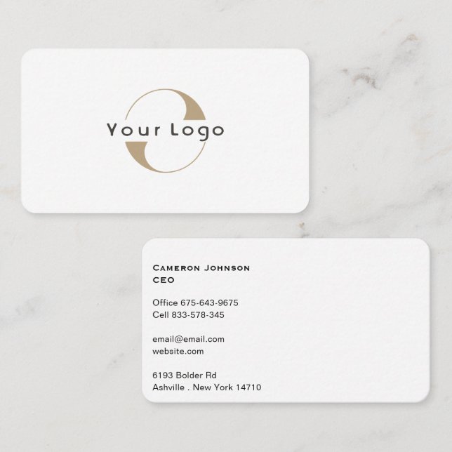 Carte De Visite Logo moderne Simple Clean Minimal Company White Bu (Devant / Derrière)