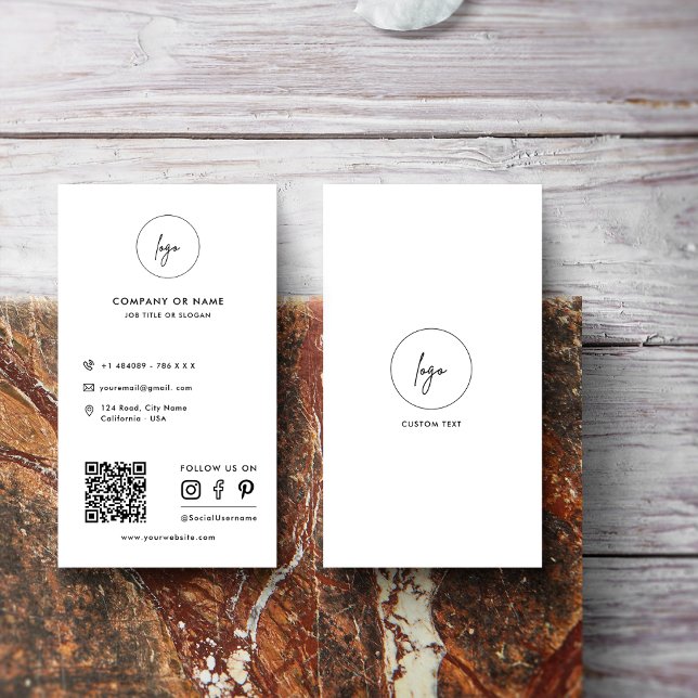 Carte De Visite Logo Moderne Simple Social Media icônes QR Code (Créateur téléchargé)
