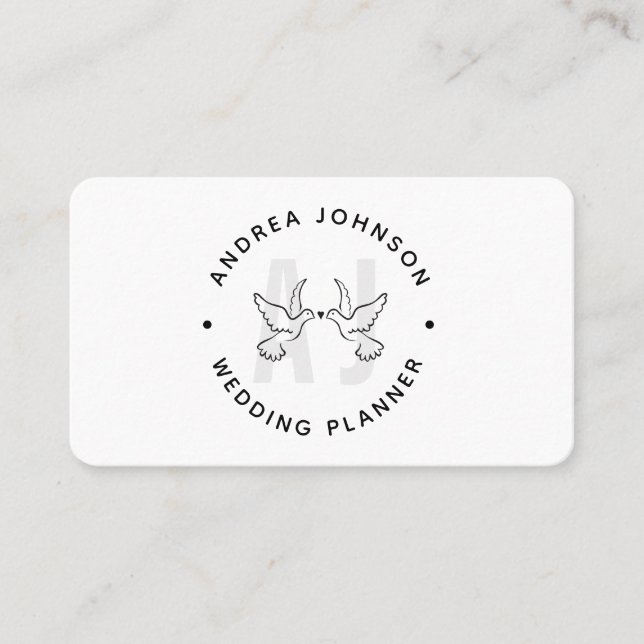 Carte De Visite Logo Monogram Mariage de colombes élégantes (Devant)