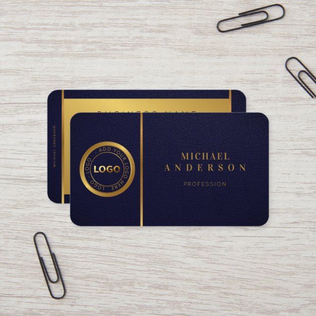 Carte De Visite Logo Monogram Professional Luxe Dark & Gold Circle (Devant/Arrière en situation)