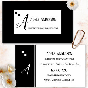 Carte De Visite Logo Monogram Simple Modèle noir et blanc