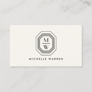 Carte De Visite Logo Monogramme Art déco empilé sur ivoire