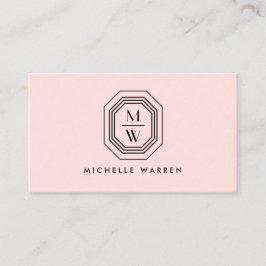 Carte De Visite Logo Monogramme Art déco empilé sur rose