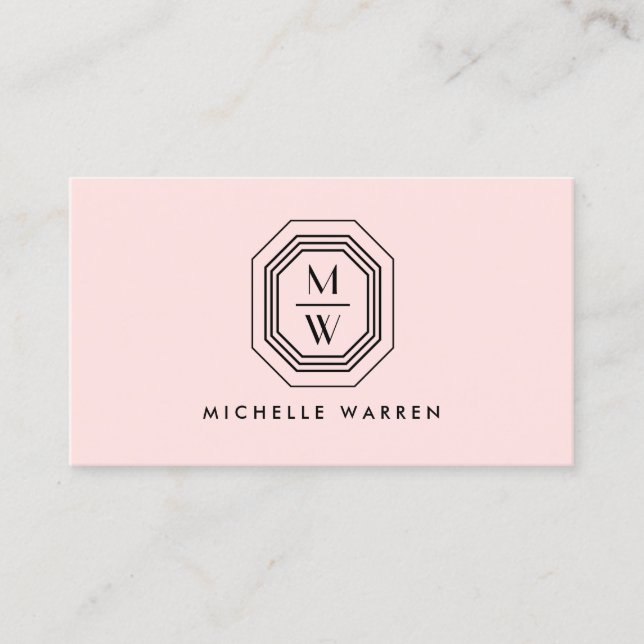 Carte De Visite Logo Monogramme Art déco empilé sur rose (Devant)