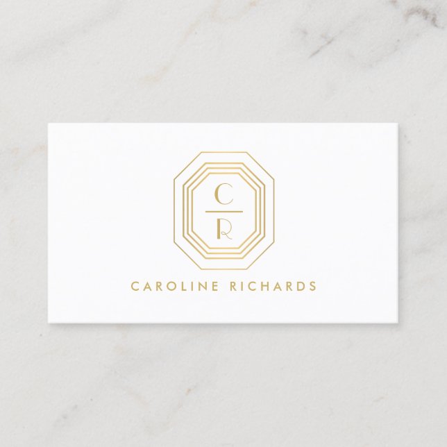 Carte De Visite Logo Monogramme Art Déco Stabilisé Or/Blanc (Devant)