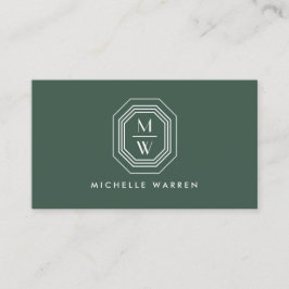 Carte De Visite Logo Monogramme Art déco sur Forest Green
