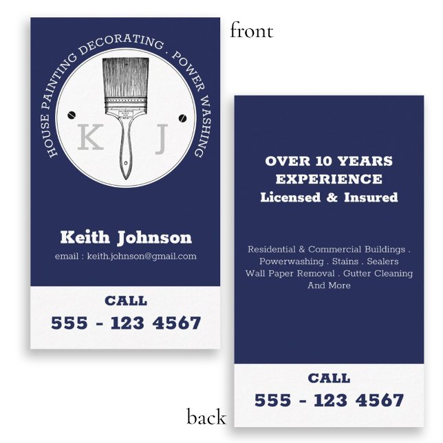 Carte De Visite Logo Monogramme de lavage de puissance de l'artist (House Painter Power Washing Monogram Logo Blue Business Card)