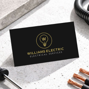 Carte De Visite Logo Monogramme Électricien Moderne Noir