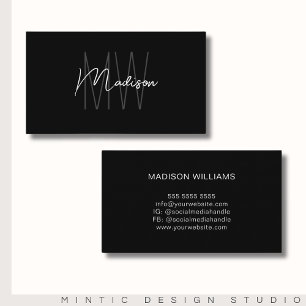 Carte De Visite Logo Monogramme Noir Blanc Moderne Minimaliste