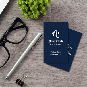 Carte De Visite Logo Monogramme professionnel Marine bleu Texté